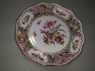 Antique Dresden Hand Painted Reticulated Floral Bouquet Porcelain Cabinet Plate