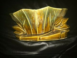 Vintage Mccoy Pottery Lotus Flower Pot Planter Brown Green Amber