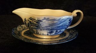 Staffordshire Liberty Blue Gravy Boat W/ Underplate - Immaculate &