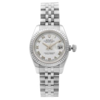 Rolex Datejust Steel 18k White Gold White Roman Automatic Ladies Watch 179174
