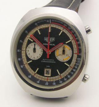 Vintage Huge 43mm Ss Heuer Montreal Automatic Chronograph Cal 12 Chronomatic
