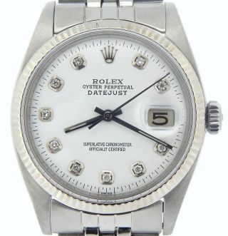 Rolex Datejust Mens Stainless Steel 18k Gold Jubilee W/ White Diamond Dial 1601