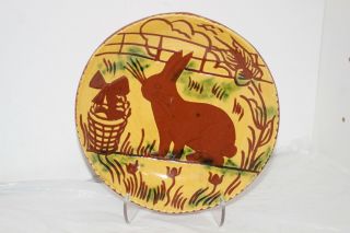 Vintage 1983 Breininger Redware Pottery 7 " Folk Art Plate - Easter Bunny Rabbit
