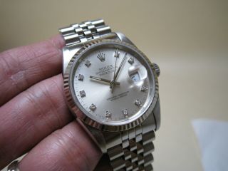 Rolex Datejust 16234 Factory Silver Diamond Dial 1989 Watch