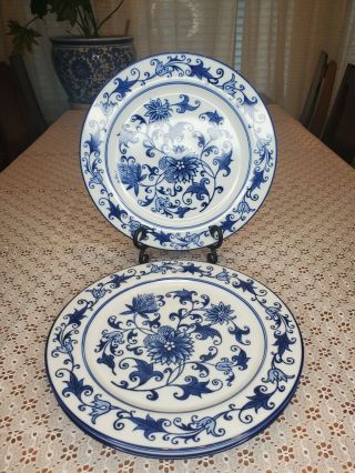 Bombay Set Of 3 Blue And White Asian Garden Dinner Plates