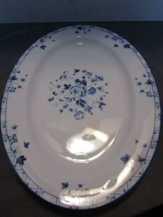 Laura Ashley " Sophia " Blue & White 14 " Oval Serving Platter Euc