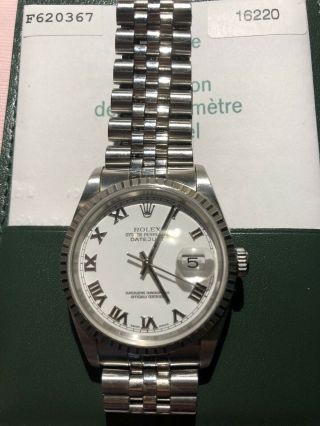 Rolex Datejust 36mm Stainless Steel Jubilee Band White Dial 36mm Box And Papers