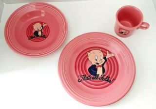 Fiesta Rose Looney Tunes Porky Pig 3 Piece Place Setting Dinner,  Soup,  Mug 1994