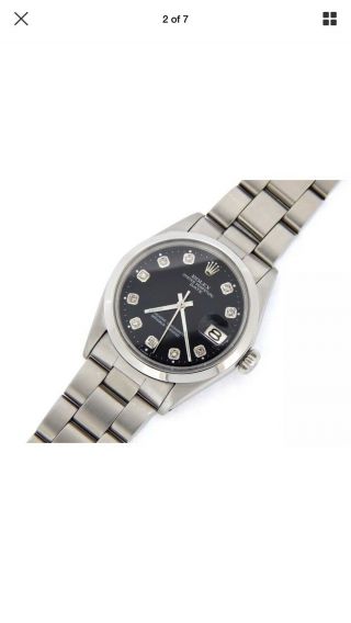 Mens Rolex Date Stainless Steel Watch Oyster Style Band Black Diamond Dial 1500 3