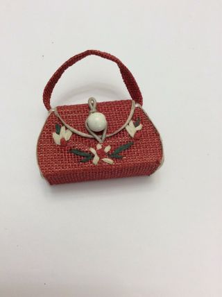 Vintage 1960’s Barbie Red Straw Embroidered Flowers Purse Tammy Cissette