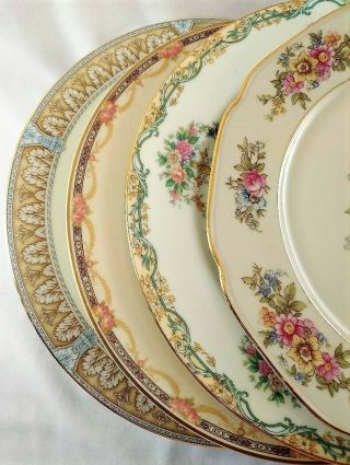 4 Vintage Mismatched China Dinner Plates Florals Pinks Purples 9.  5 - 10 Inch 63