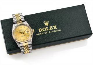 Vintage 1986 Rolex Datejust Diamond Dial 18K/SS Men ' s Date Watch,  Box Ref.  16013 6