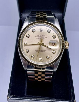 Rolex Datejust Jubilee Two Tone 36mm Champagne Dial Diamond Markers 16013 Watch