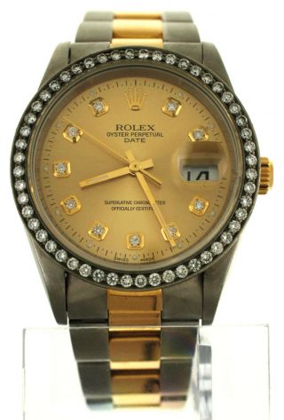 Rolex Oyster Perpetual Date Watch 18k Steel 15203 Diamond Dial Bezel Datejust