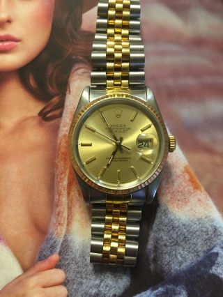 Rolex Datejust Mens 2tone 18k Gold Stainless Steel Champagne Jubilee 16013