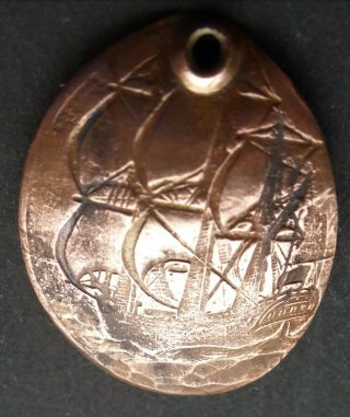 Love Token Copper Penny With " Man Of War Ship " Pendant Can.  Ship $1.  99 Combined S