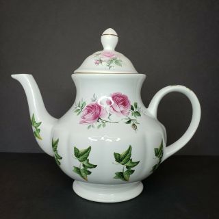 ❤️vintage Arthur Wood Son Teapot Pink Rose Gold Trim Staffordshire England 6588