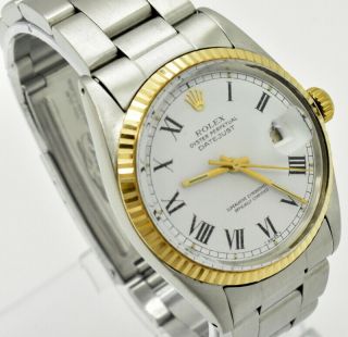 Rolex Datejust 16000 Unisex Watch Two - Tone 14k Yg White Dial 36mm Year 1981