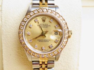 Authentic Rolex Datejust Ladies Watch 26mm Factory Diamond Dial 18k Gold