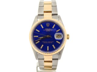 Rolex Date 15223 Men Stainless Steel 18K Yellow Gold Watch Oyster Band Blue Dial 2