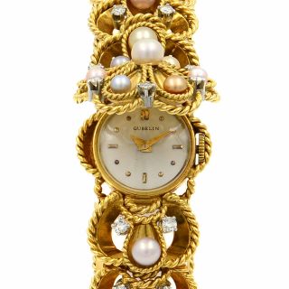 Gubelin Vintage 18k Yellow Gold Perls And Diamonds Ladies Watch 1.  30cts