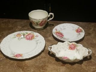 Vintage Paragon Golden Emblem Trio Cup And Saucer And Plate Set White Berry Bowl