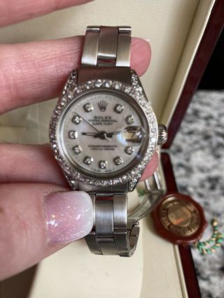 Rolex Ladies Oyster Perpetual Stainless Steel Diamond Bezel Dial Watch 6516 2