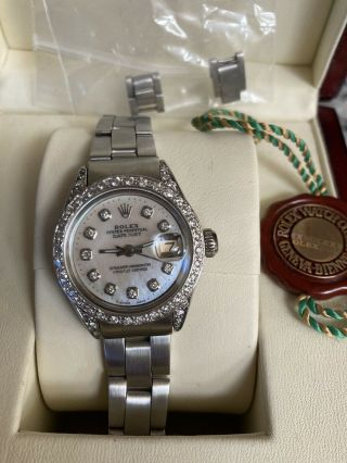 Rolex Ladies Oyster Perpetual Stainless Steel Diamond Bezel Dial Watch 6516 3