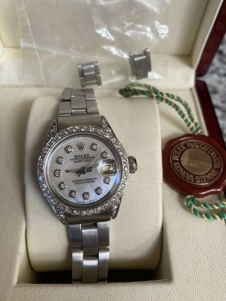 Rolex Ladies Oyster Perpetual Stainless Steel Diamond Bezel Dial Watch 6516 4