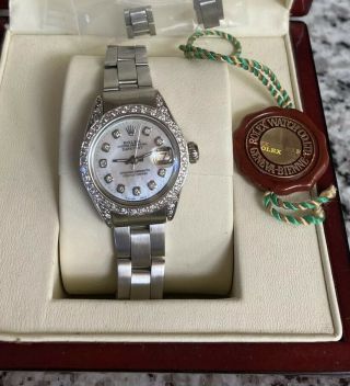 Rolex Ladies Oyster Perpetual Stainless Steel Diamond Bezel Dial Watch 6516 5