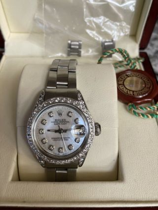 Rolex Ladies Oyster Perpetual Stainless Steel Diamond Bezel Dial Watch 6516 6