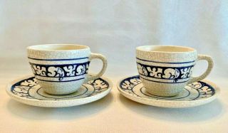 Dedham Rabbit By Potting Shed Set Of 2 Cups & 2 Saucers Blue & White Pottery