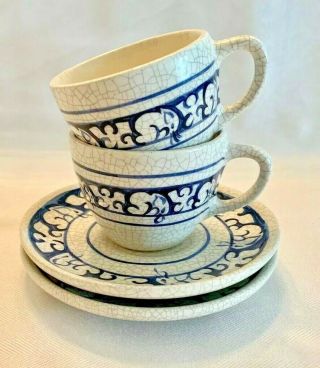 DEDHAM RABBIT By POTTING SHED Set Of 2 CUPS & 2 SAUCERS Blue & White Pottery 2
