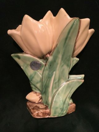 Vintage Mccoy Pottery Double Tulip Vase Yellow And Green