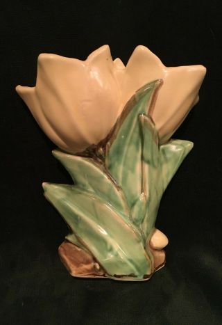 Vintage McCoy Pottery Double Tulip Vase Yellow and Green 2