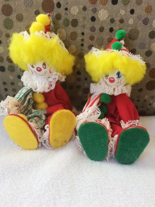 Vintage Set Of Hand Made Movable Wood Clown Dolls Collectible So Adorable 6 " Ea