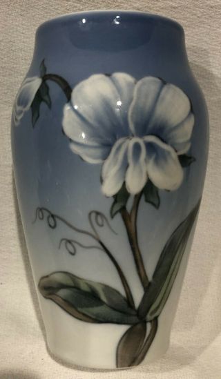 Royal Copenhagen Signed Porcelain Blue Vase W/ White Flower Marked 2668 2037