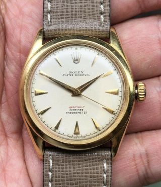 Rolex Semi Bubbleback 18k Gold Ref.  6084 Vintage Officially In Red Mens Watch
