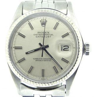 Rolex Datejust Mens Stainless Steel & 18k White Gold Silver W/ Jubilee Band 1601