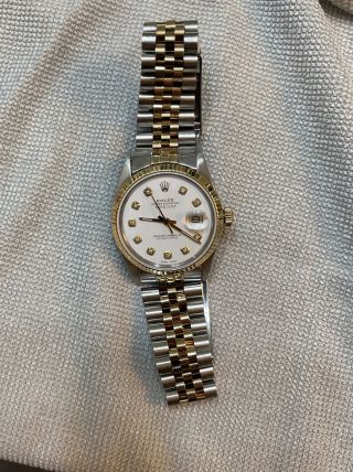 Rolex Datejust 36mm White Dial With Diamonds Two Tone Yellow Gold