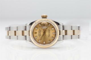 $11,  000 Factory Diamond Champagne Rolex Datejust Ladies 18k Gold Ss Watch 69173