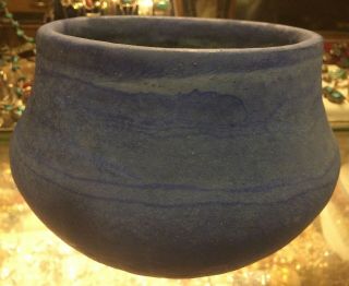 Vintage Roadside Ozark Tourist Art Pottery Vase 2 - Tone Blue Swirl Decoration