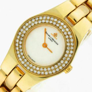 Baume Mercier Linea 18k Gold & Diamond Mop Dial Mv045153 Ladies Watch 22 - 23mm