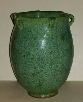 Arts & Crafts Style Green Glazed Signed Studio Pottery Vase - Mystery