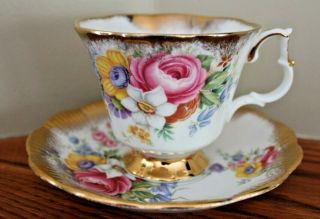 Royal Albert Floral And Gold Bone China Tea Cup And Saucer No.  4462 - England