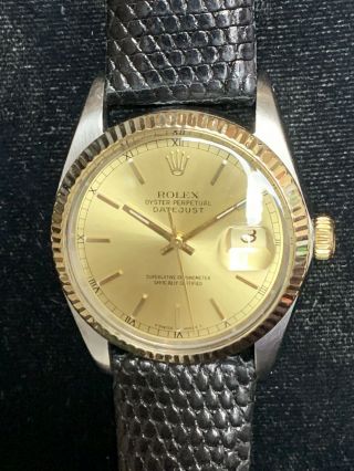 Mens Rolex Datejust 16013 Two Tone 18k Gold/ss Dress Watch Champagne Dial C1987