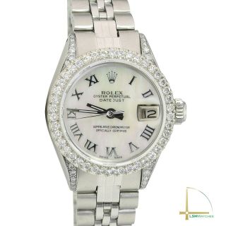 Rolex Lady Datejust Ss 26mm White Roman Dial,  Diamond Bezel & Lugs Jubilee Watch