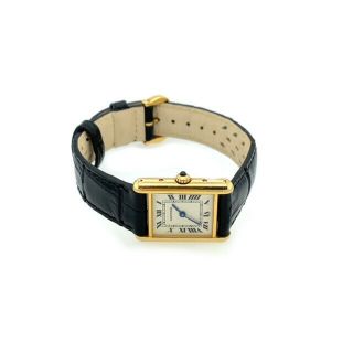 Cartier Ladies 18k Solid Yellow Gold Tank Watch Leather Strap 18k Clasp
