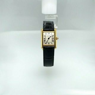 Cartier Ladies 18k Solid Yellow Gold Tank watch Leather Strap 18k Clasp 2