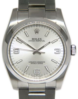 Rolex Oyster Perpetual Stainless Steel Silver Dial Mens 36mm Watch 116000